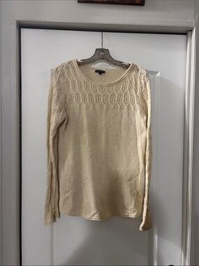 Hannah Cream Openwork Yoke Knit Long-Sleeve Top